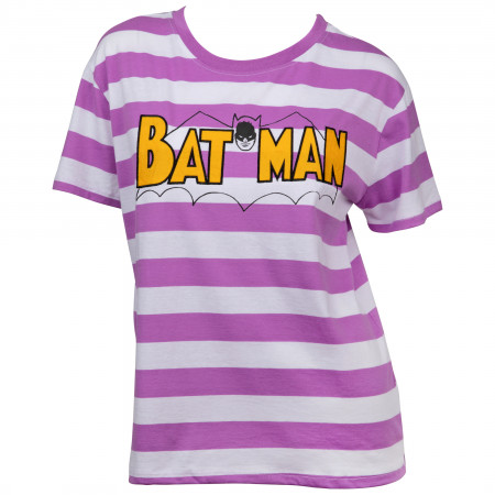 Batman Classic Logo Print Striped Women's T-Shirt